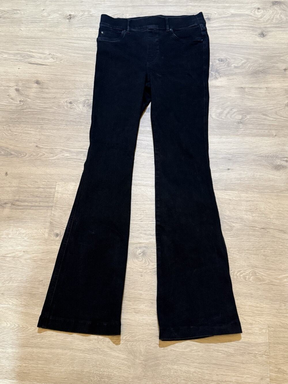 Spanx Jeans Womens M Black Flare High Rise Pull On Stretch Denim 20326R 30x33
